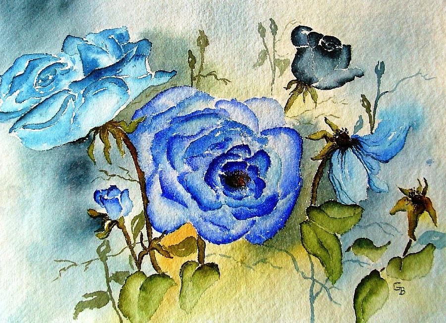 Landscape Painting - Roses Bleues by Brigitte Grange