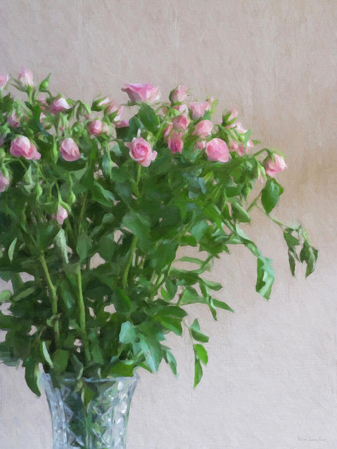 Rose Digital Art - Roses Bouquet in Vase by Wim Lanclus