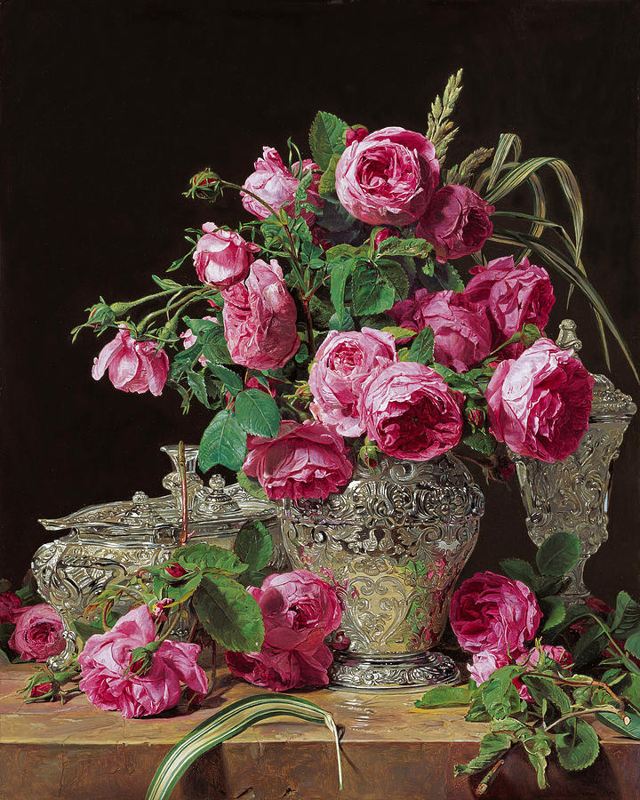 Roses Painting by Ferdinand Georg Waldmueller