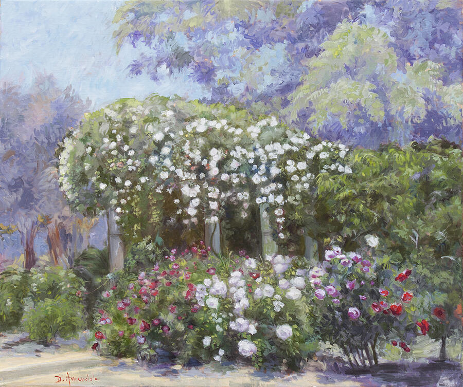 Roses Painting - Roses in a garden by Dominique Amendola