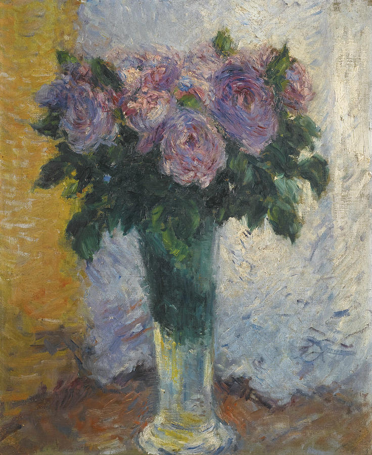 Roses in a Vase Painting by Gustave Caillebotte