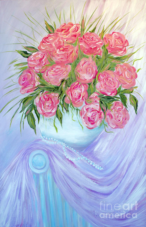 Roses in a Vase Painting by Oksana Semenchenko