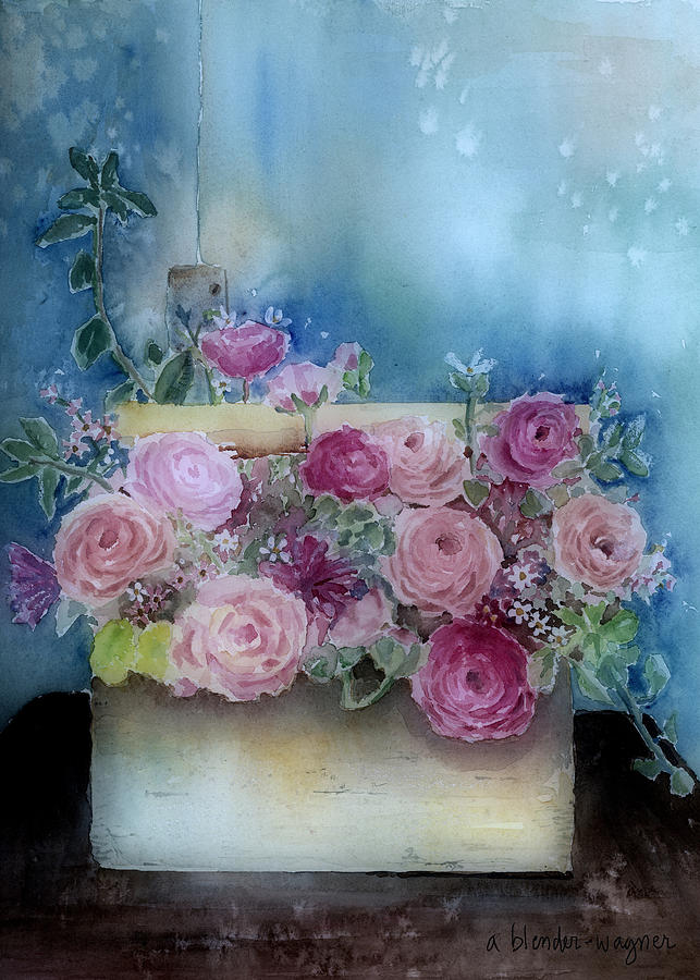 Roses In A Wooden Box Painting by Arline Wagner