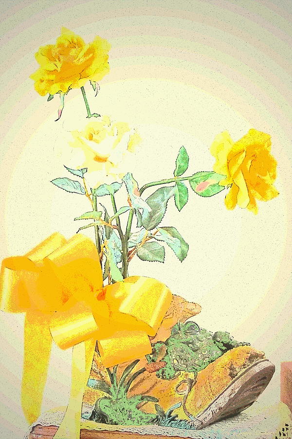 Roses In A Wooden Shoe Watercolor Photograph by Joyce Dickens