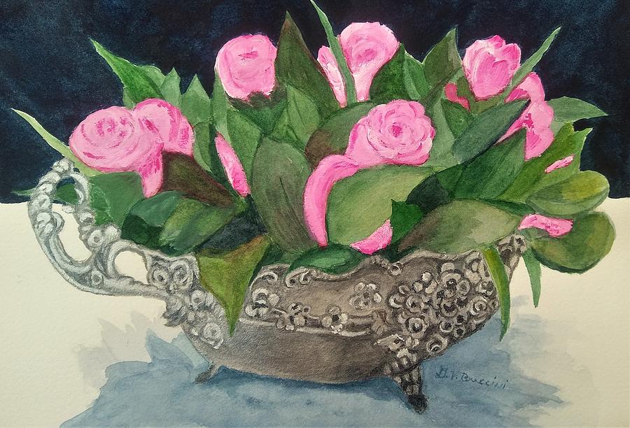Roses in an Antique Vessel  Painting by Vickie G Buccini