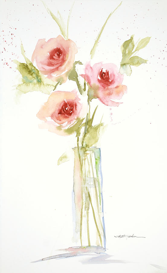 Roses in Glass Vase Painting by Sandra Strohschein