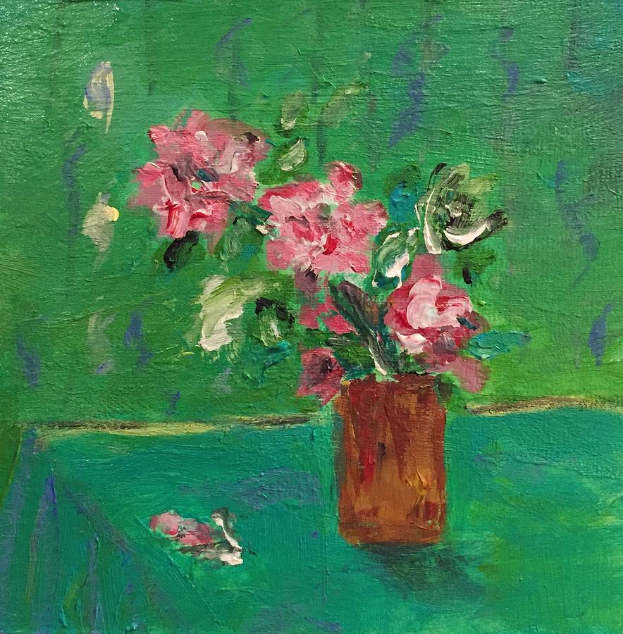 Roses in Green Room Painting by Alida M Haslett