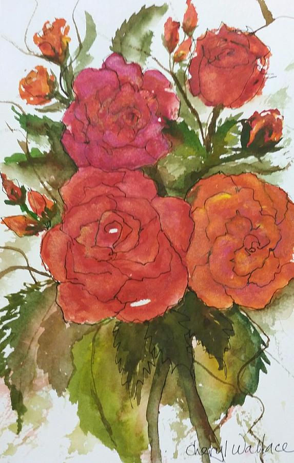 Roses in my Coloring Book Painting by Cheryl Wallace