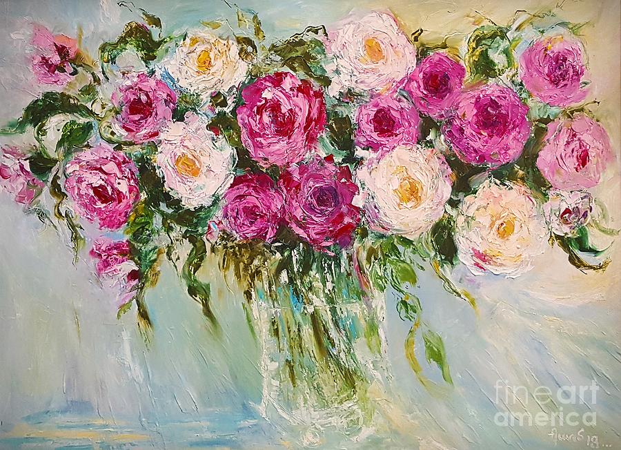 Flower Painting - Roses in Pink and White by Amalia Suruceanu