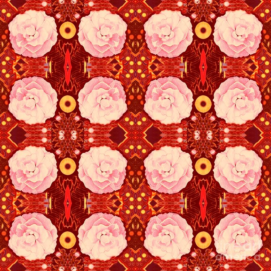 Roses In Pink On Red Digital Art by Helena Tiainen