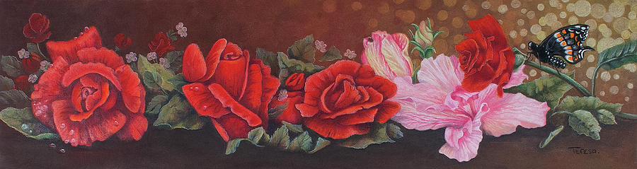 Roses In Red Drawing by Teresa Frazier