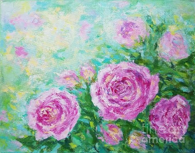 Roses in the garden Painting by Olga Malamud-Pavlovich
