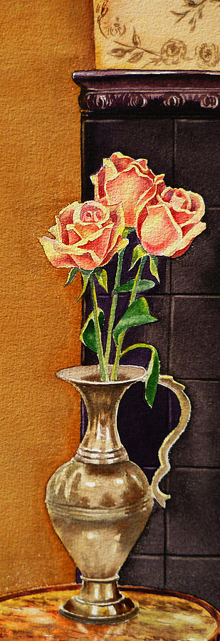 Roses In The Metal Vase Painting by Irina Sztukowski
