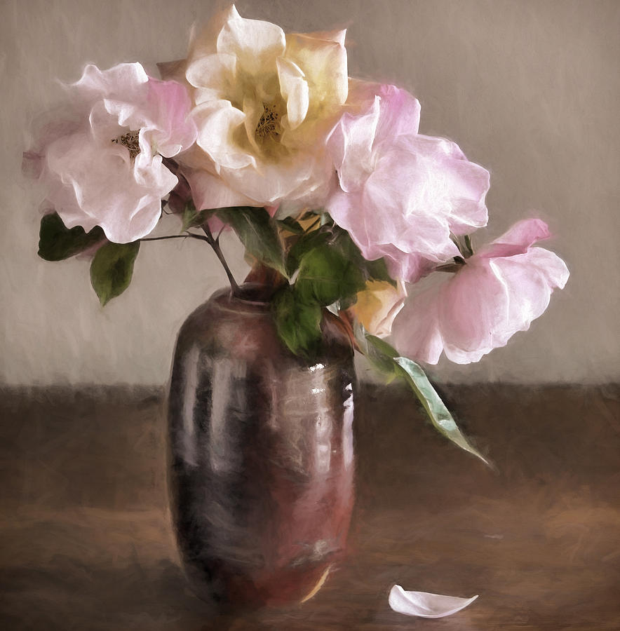 Rose Photograph - Roses in Vase Painterly by Carol Leigh