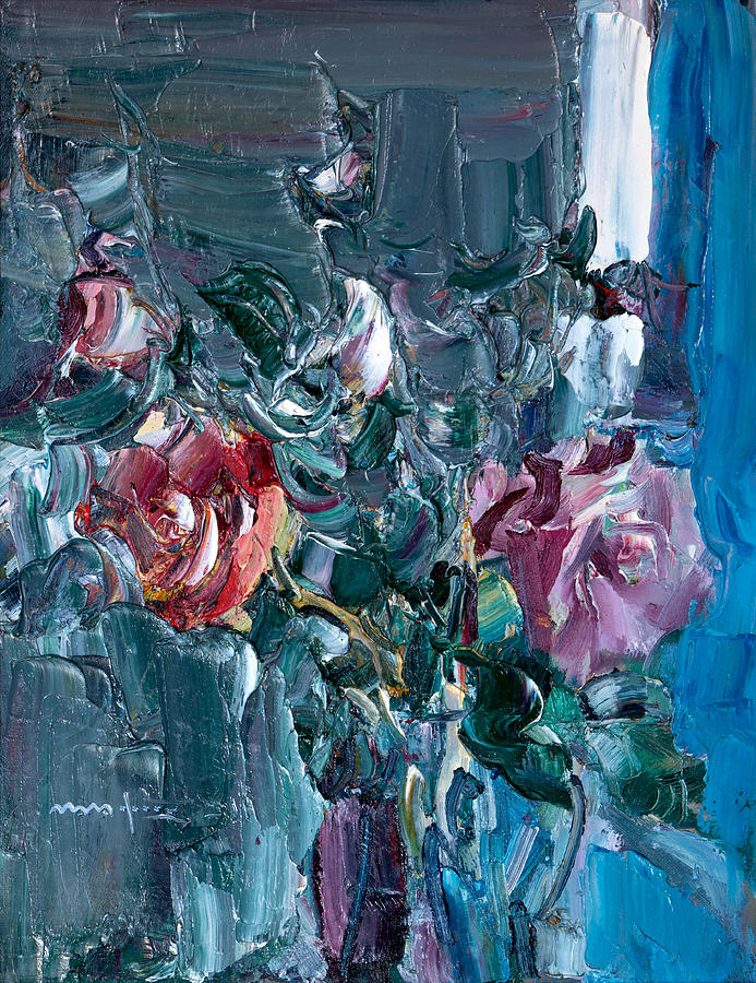 Rose Painting - Roses Near Window by Nikolay Malafeev