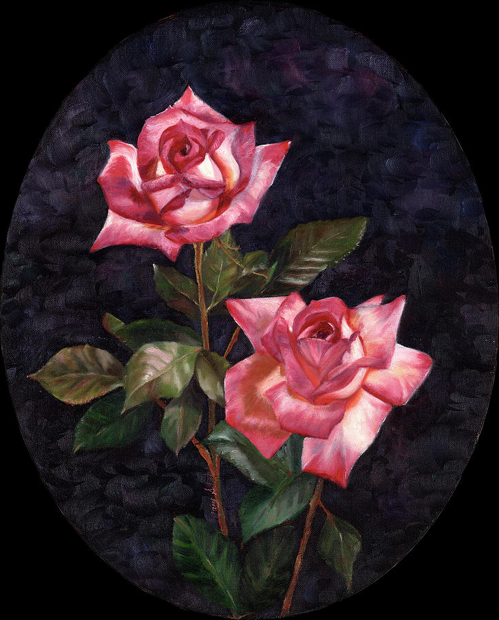 Roses on Black Painting by Mary Silvia