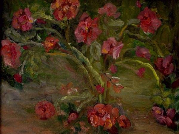 Flowers Still Life Painting - Roses Plein Air by Helen Musser