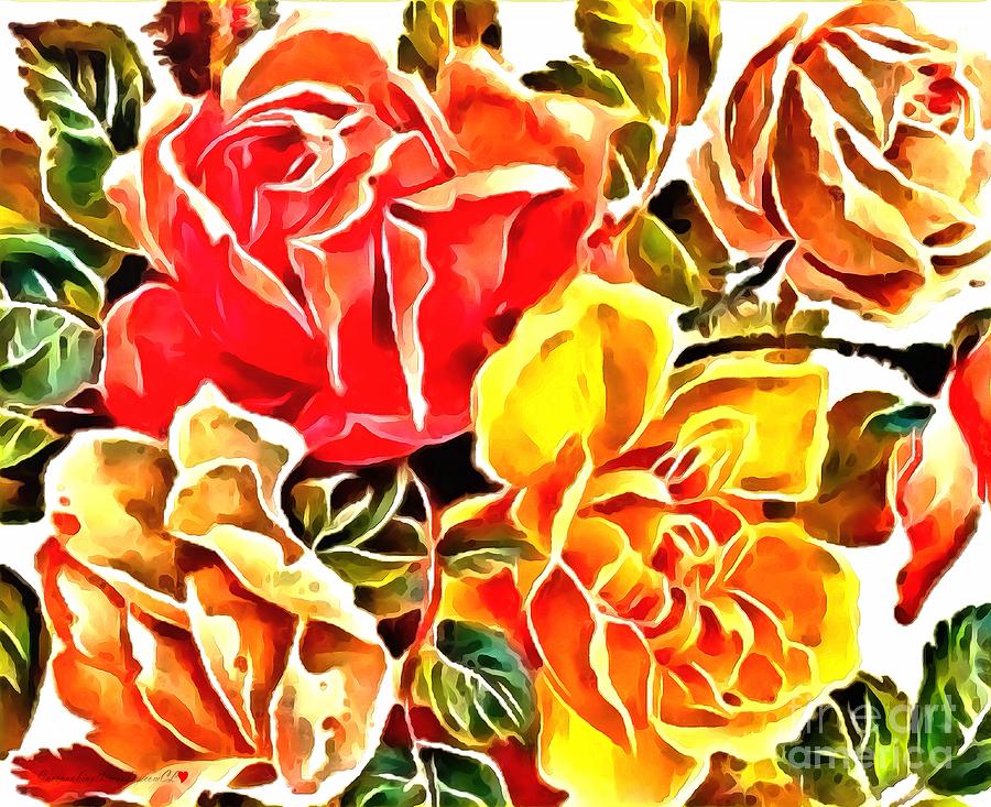 Rose Painting - Roses Red and Gold Painting by Catherine Lott 