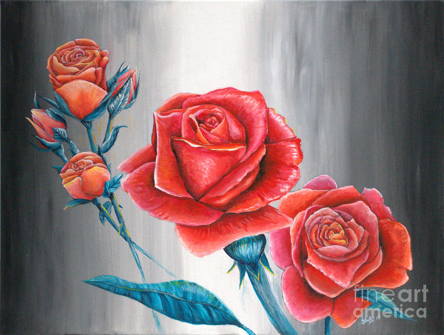 Roses Red, Pink and Orange Painting by Shelly Tschupp