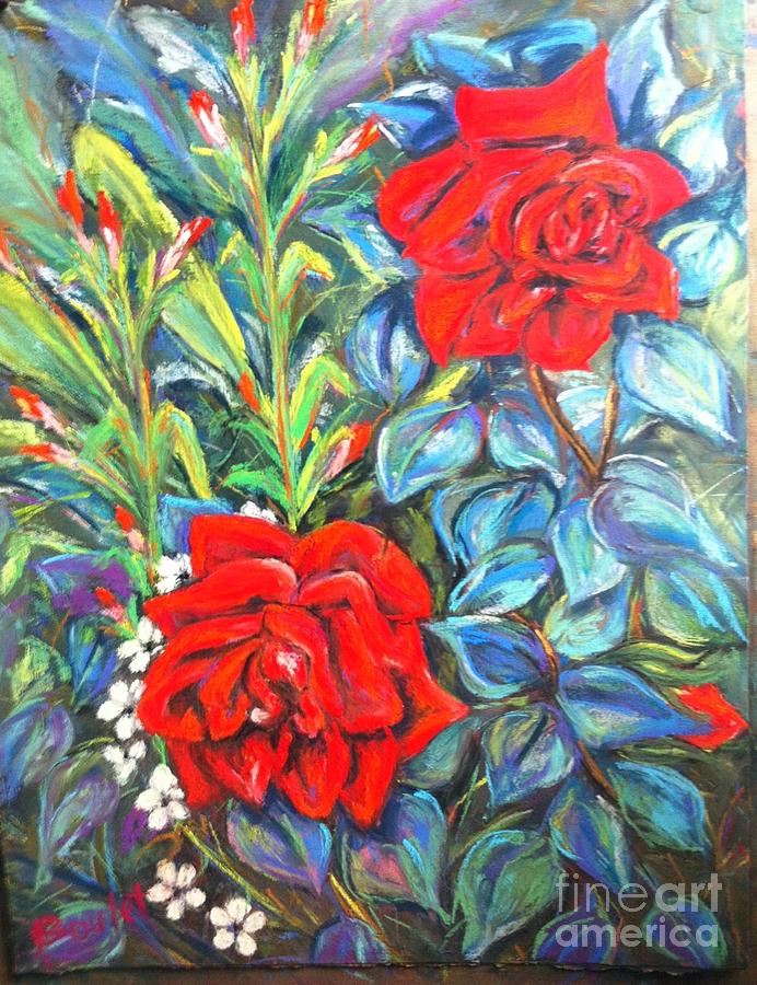 Flower Painting - Roses With Baby Breath by Beverly Boulet