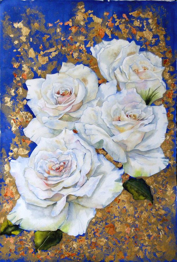 Roses with Gold leaf Painting by Diane Ziemski