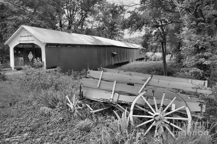Roseville Indiana Covered Bridge Black And White Photograph by Adam Jewell