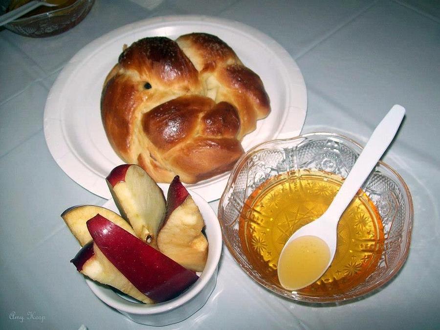  Rosh Hashanah Apples Honey and Challah Bread Photograph by Amy Hosp