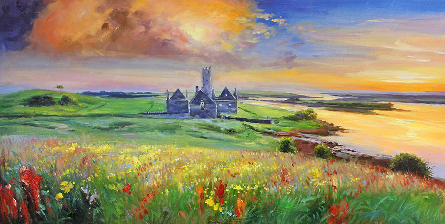 Rosserk Abbey on the River Moy, County Mayo Painting by Conor McGuire