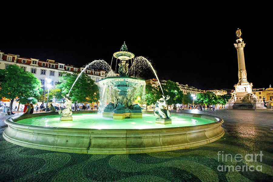 Rossio Square by night Photograph by Benny Marty