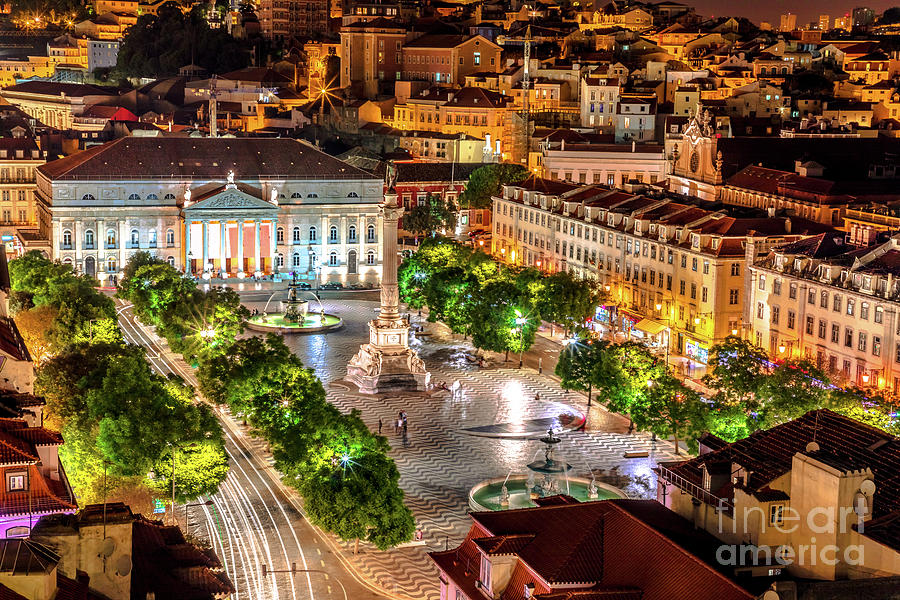 Rossio square night Photograph by Benny Marty