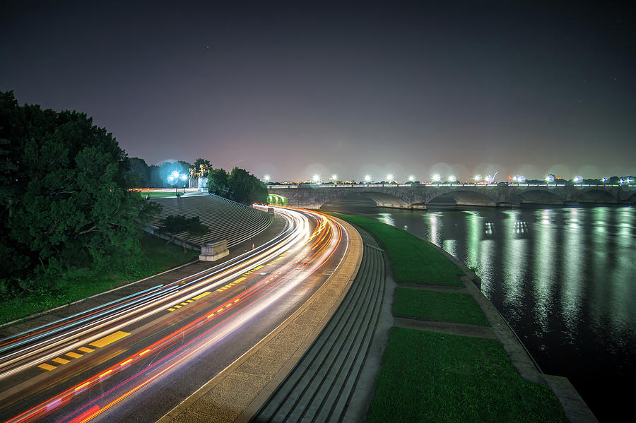  Rosslyn Skyline, Theodore Rosevelt Memorial Bridge and traffic  Photograph by Alex Grichenko