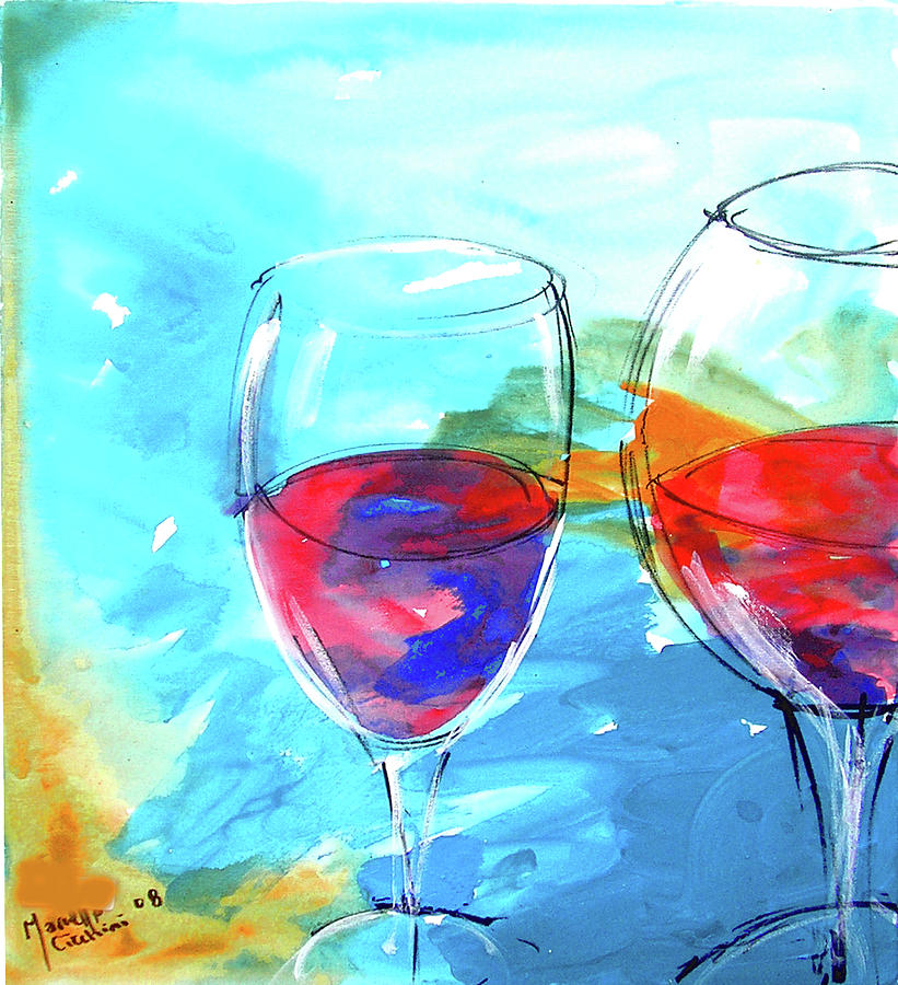Wine Painting - Rosso nel Blue by Marcello Cicchini