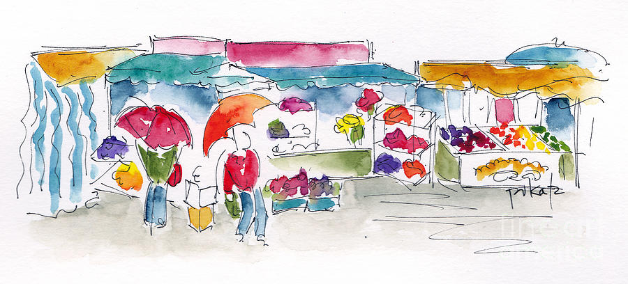 Impressionism Painting - Rostock Market In The Rain by Pat Katz