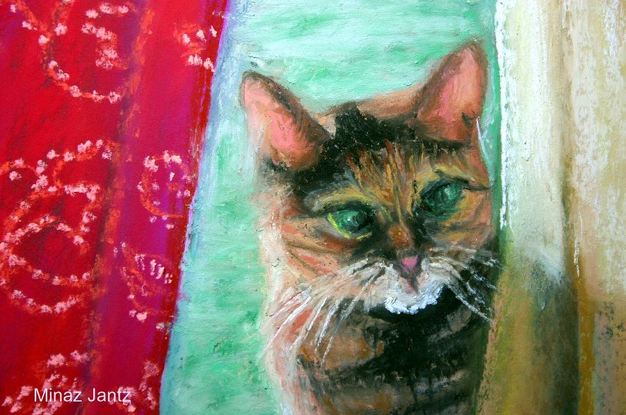 Cat Painting - Rosy in Color close-up by Minaz Jantz