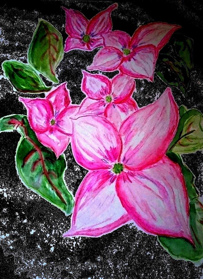 Rosy Teacups Dogwood Tree Blossoms  at Night Mixed Media by Stacie Siemsen