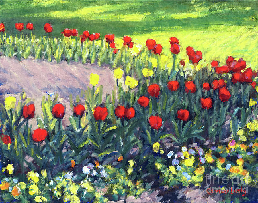 Rotary Red Tulips Painting by Candace Lovely