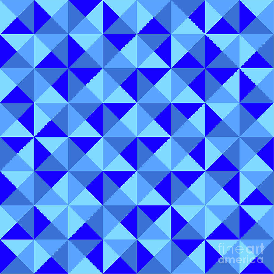 Abstract Digital Art - Rotated Blue Triangles by Ron Brown