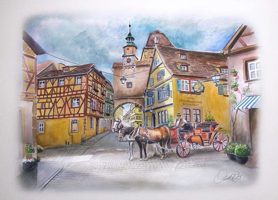 Horse Painting - Rothenburg o.d. Tauber by Claudio Osorio