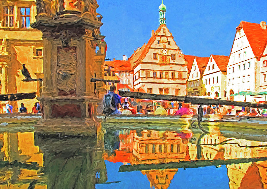 Rothenburg Square Fountain Digital Art by Dennis Cox