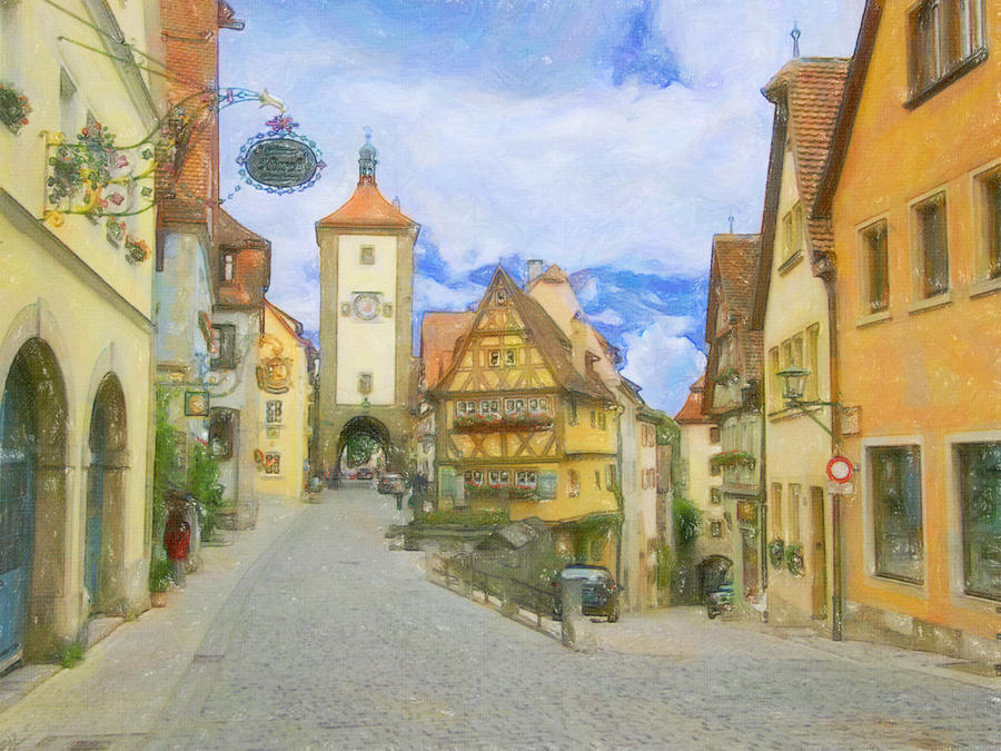 City Digital Art - Rothenburg Watercolor Study by Paul Gioacchini