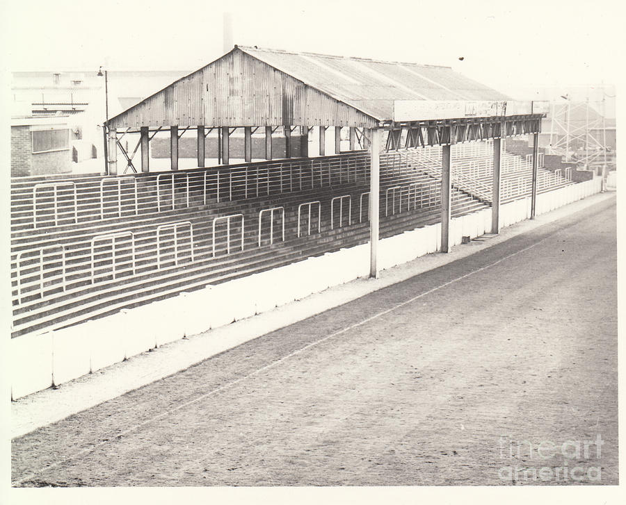Rotherham - Millmoor - Millmoor Lane Stand 1 - BW - April 1970 Photograph by Legendary Football Grounds
