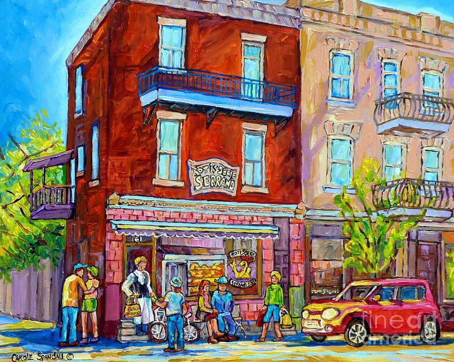 Rotisserie Serrano Bbq Colorful Canadian Streetscene Painting Montreal 375 Original Art  Painting by Carole Spandau