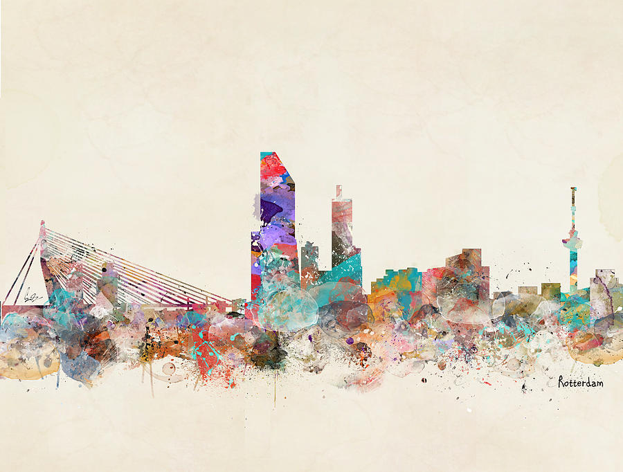Skyline Painting - Rotterdam City Skyline by Bri Buckley