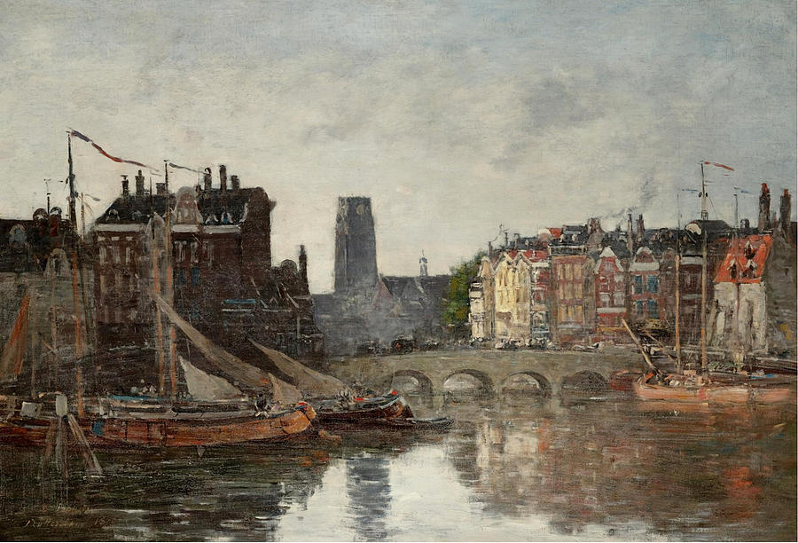 Rotterdam, Le Pont de La Bourse Painting by Eugene Boudin