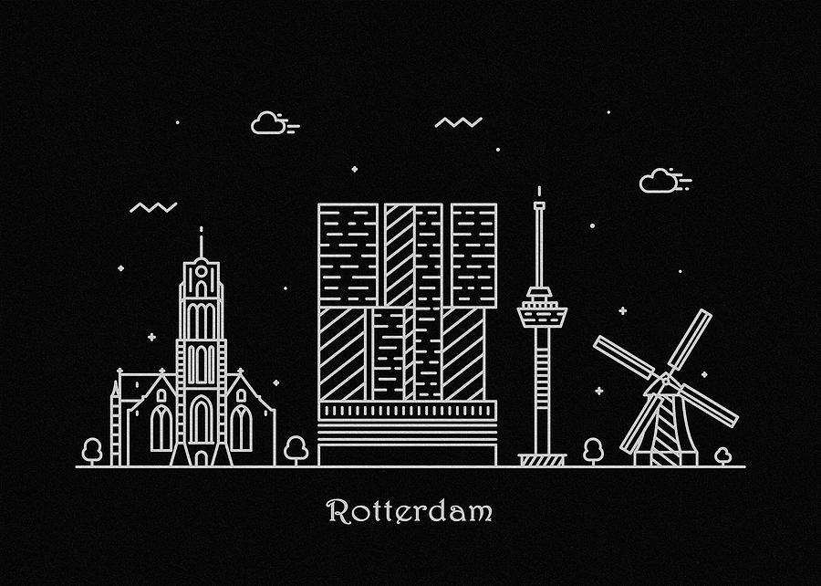 Rotterdam Skyline Travel Poster Drawing by Inspirowl Design
