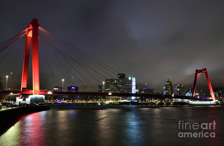 Rotterdam - Willemsbrug at Night Photograph by Carlos Alkmin