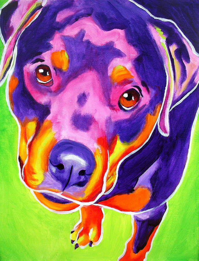 Portrait Painting - Rottweiler - Summer Puppy Love by Dawg Painter