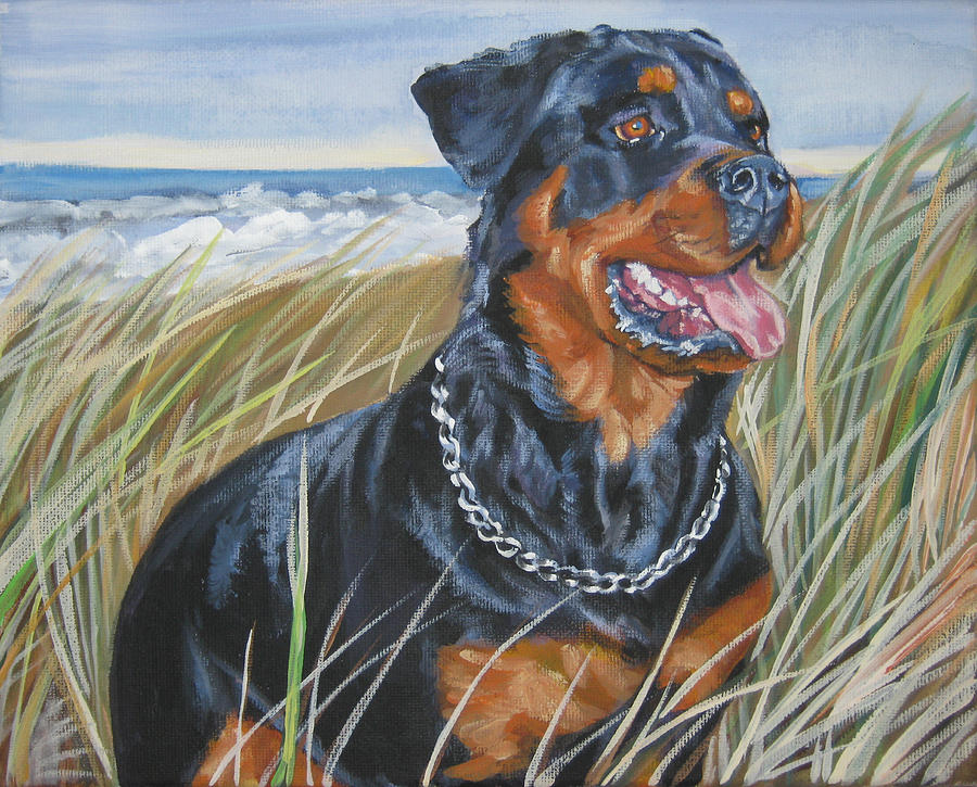 Rottweiler Painting - Rottweiler at the Beach by Lee Ann Shepard