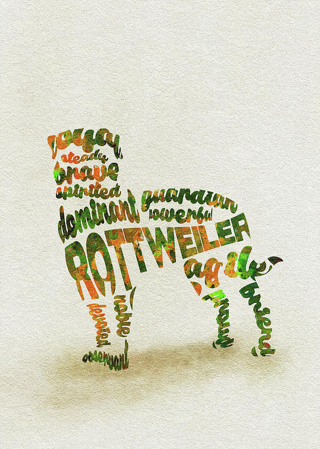 Rottweiler Dog Watercolor Painting / Typographic Art Painting by Inspirowl Design