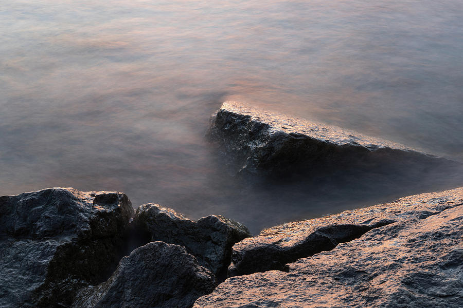 Rough and Soft - Sunlit Rocks on the Beach at Sunrise Photograph by Georgia Mizuleva